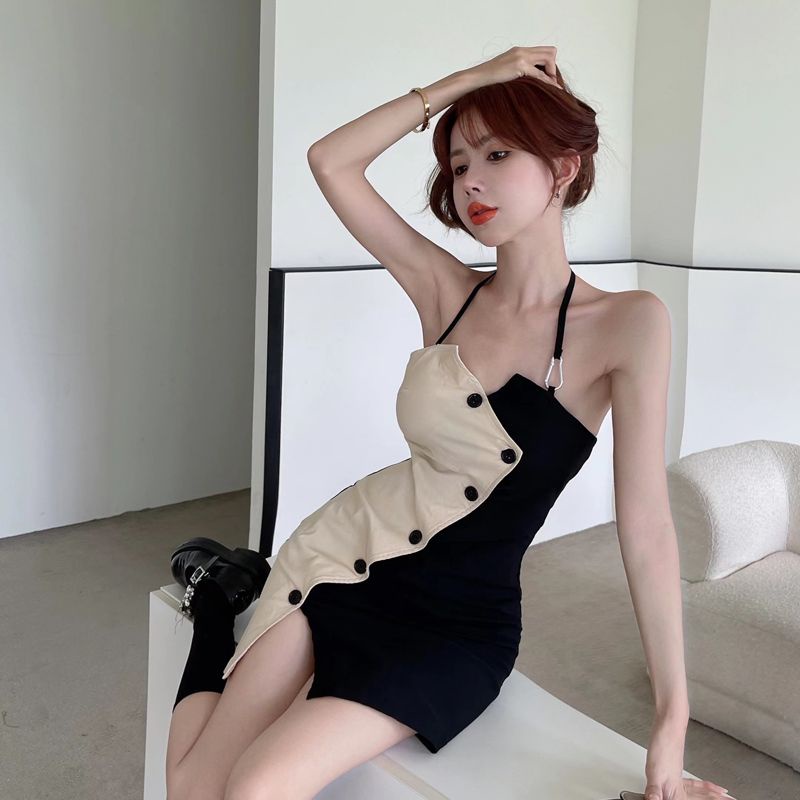 Đầm COZOKC không tay màu tương phản thời trang cho nữ