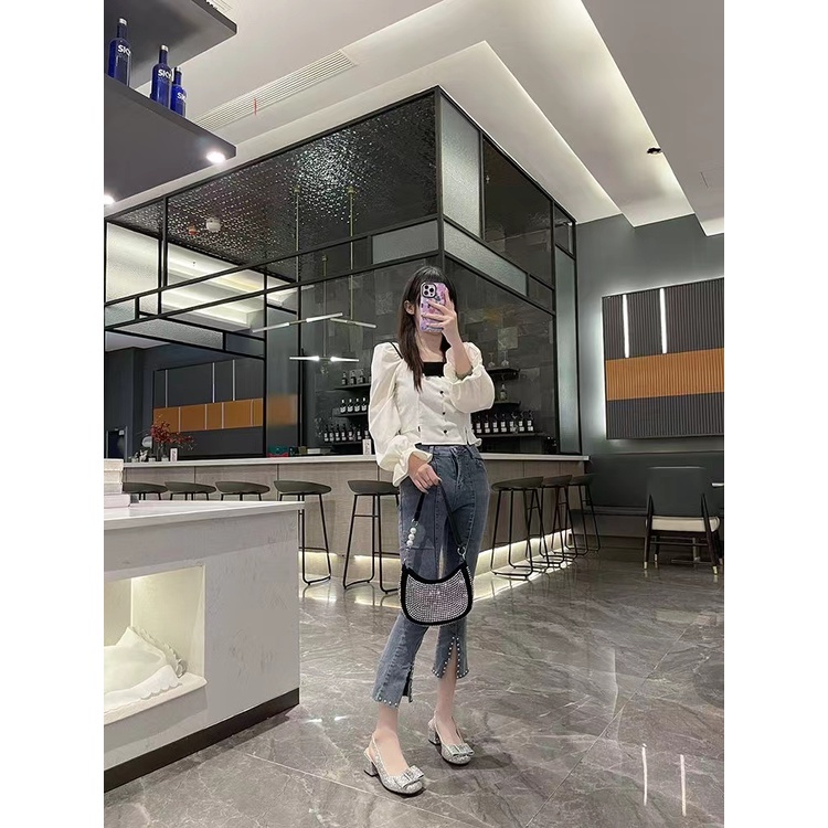 Sandal high-heeled square-shaped sandals glittering fashion for women HDRN