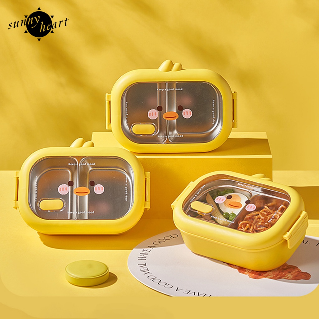 Sunnyheart Hộp Đựng Cơm Trưa Đế Dày Bằng Thép Không Gỉ Hình Vịt Vàng Đáng Yêu