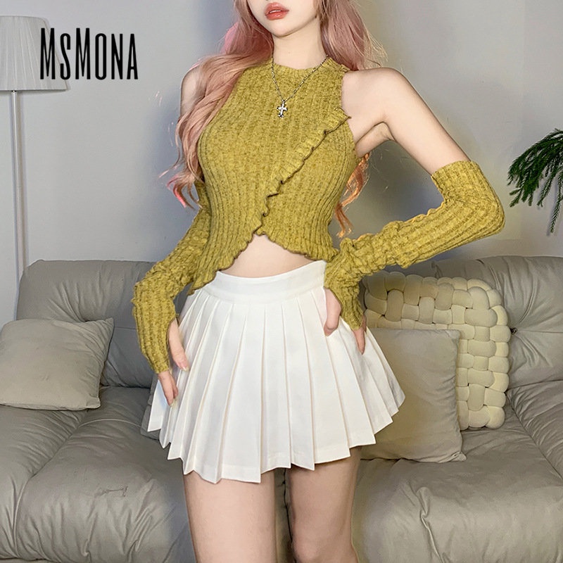 MsMona Áo Thun Cổ Tròn Dáng Ôm Màu Trơn Thời Trang 2023 Quyến Rũ Cho Nữ