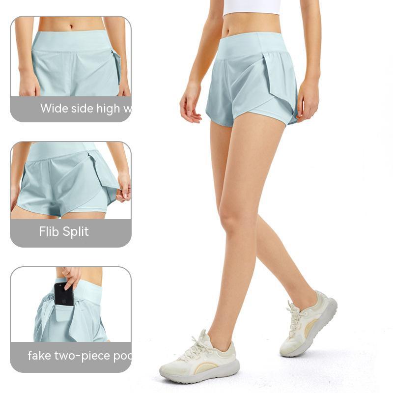 Quần Short Thể Thao Giả Hai Mảnh Khô Nhanh Phong Cách Mới Mùa Hè Âu Mỹ Cho Nữ Chạy Bộ / Tập Yoga Giản Dị