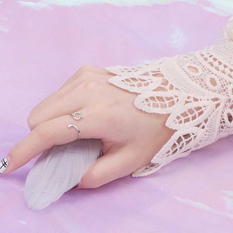 Nhẫn Hở Hình Tai Mèo Màu Sắc Bạc Đơn Giản Có Thể Điều Chỉnh Kích Thước
