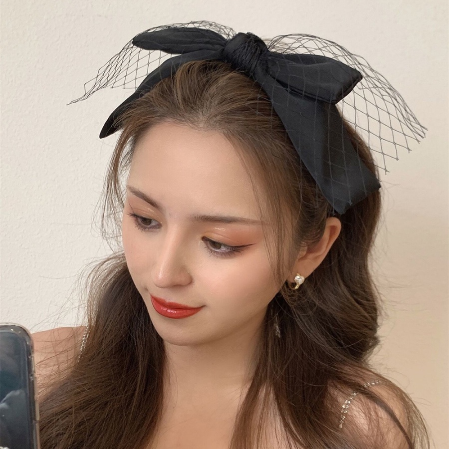 Băng Đô Cài Tóc Vải Lưới Thắt Nơ Màu Đen Cỡ Lớn Phong Cách Hàn Quốc Cho Nữ