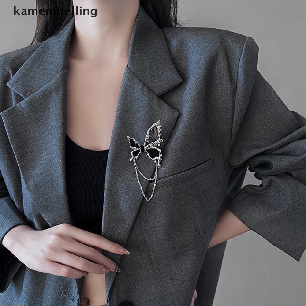 Trâm Cài Áo Hình Bướm Phối Dây Xích Kim Loại Thời Trang Cho Nam Và Nữ