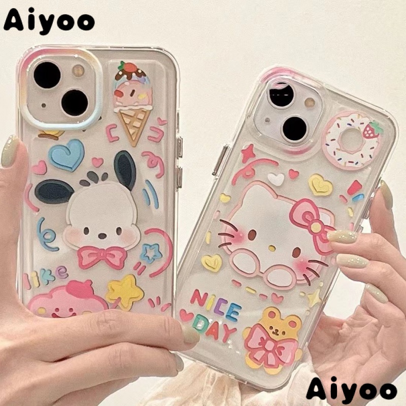 ✅Ốp Điện Thoại Mềm Màu Trong Suốt Hình Chú Chó / Mèo Graffiti Cho iPhone 14 13promax 12 11pro xr xs 7 8p Esr