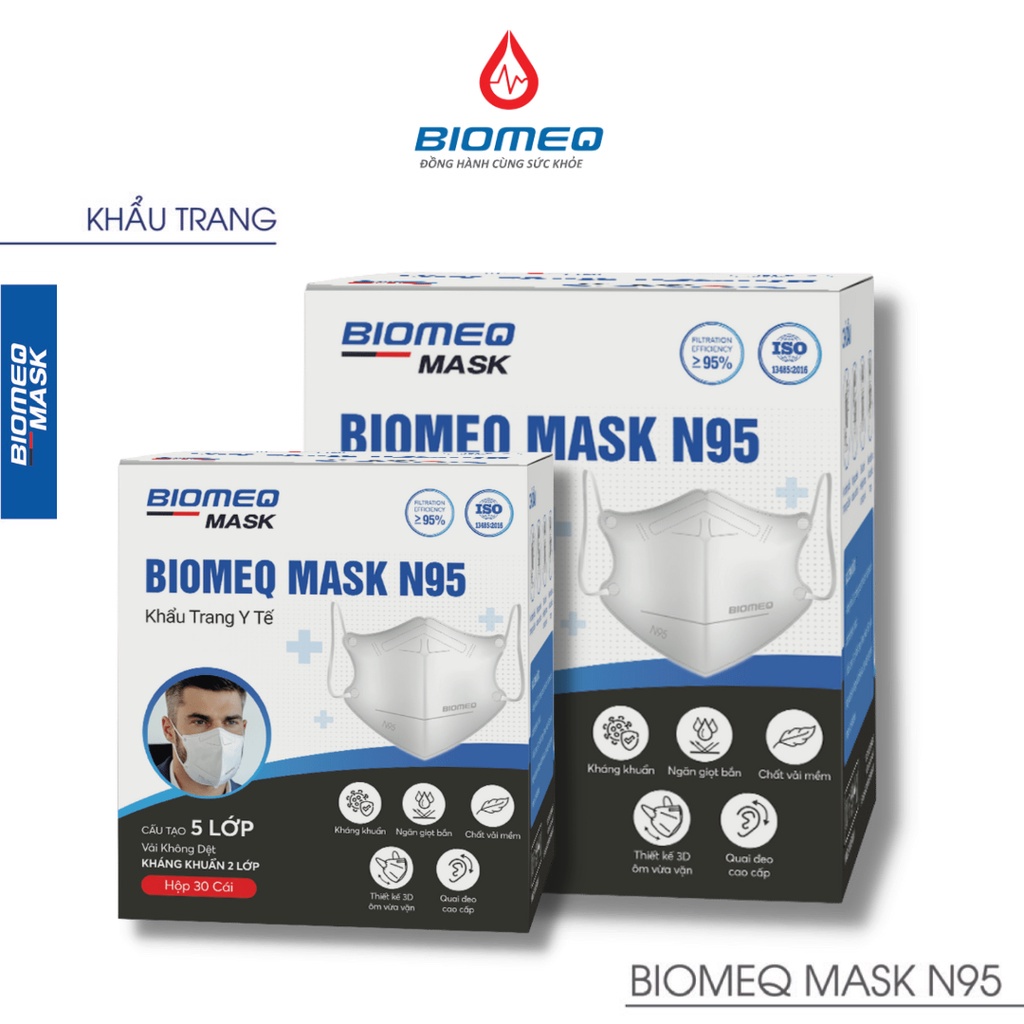 Khẩu trang y tế BIOMEQ MASK N95 5 lớp vật liệu kháng khuẩn, vải không dệt xử lý tĩnh điện