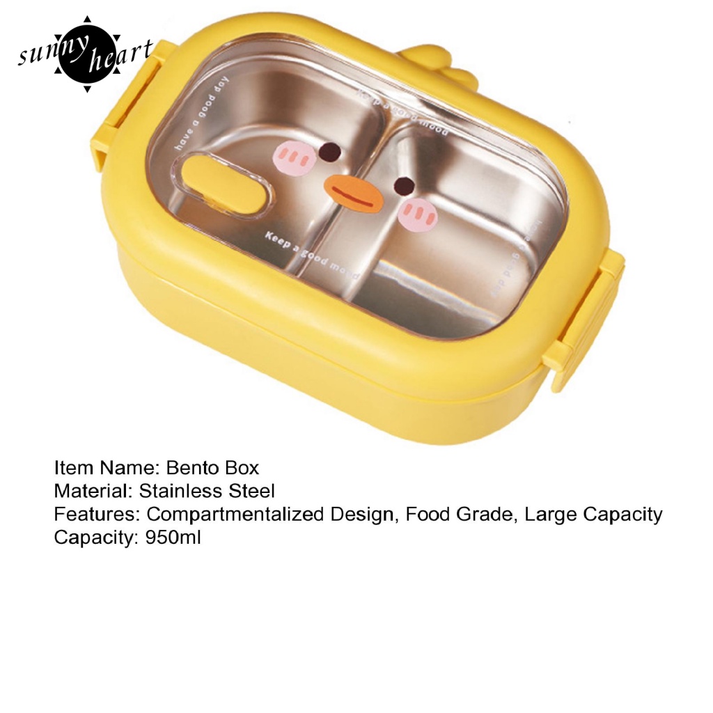 Sunnyheart Hộp Đựng Cơm Trưa Đế Dày Bằng Thép Không Gỉ Hình Vịt Vàng Đáng Yêu