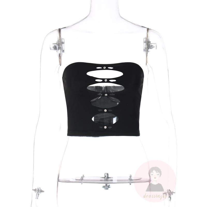 Áo Ống Màu Trơn Không Tay Khoét Lỗ Rỗng Cho Nữ