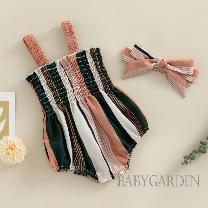 Bộ Áo Liền Quần Không Tay Hở Lưng Nhiều Màu Kèm Băng Đô Dành Cho Bé Gái 0-18 Tháng Tuổi