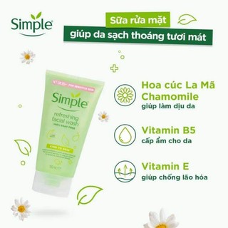 Sữa rửa mặt simple kind to skin 150ml, gel rửa mặt simple xanh lá