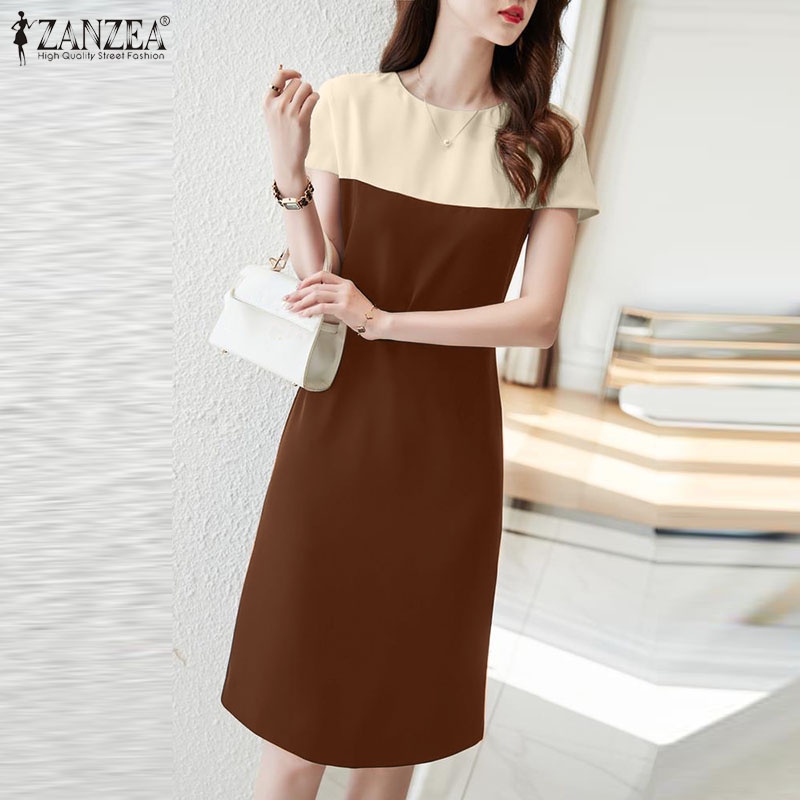 Đầm midi ZANZEA tay ngắn thời trang cho nữ