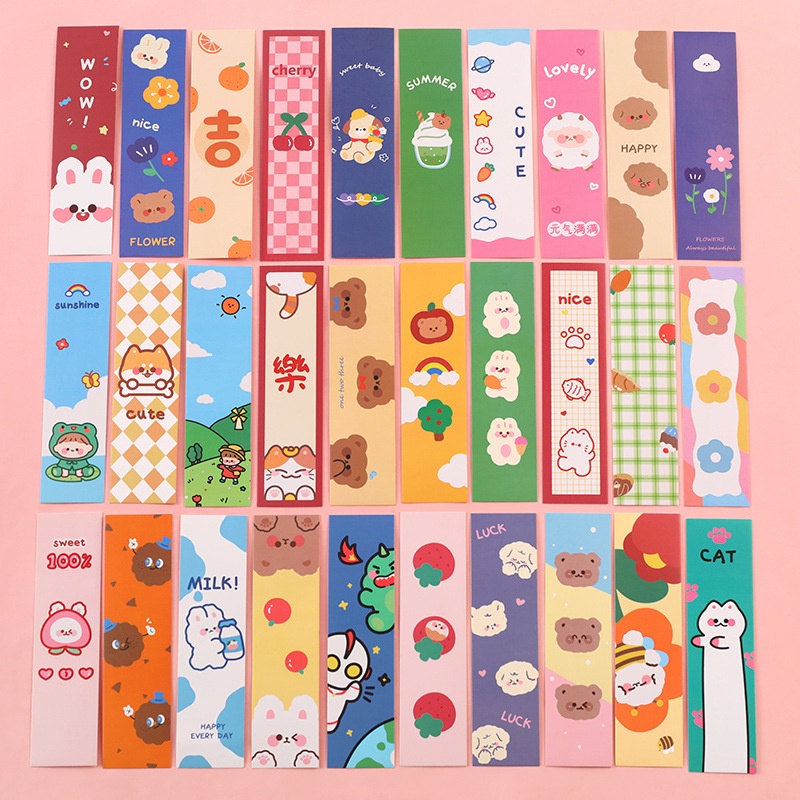 Hộp 30 Thẻ Đánh Dấu Trang Sách Hình Gấu Hoạt Hình Đáng Yêu