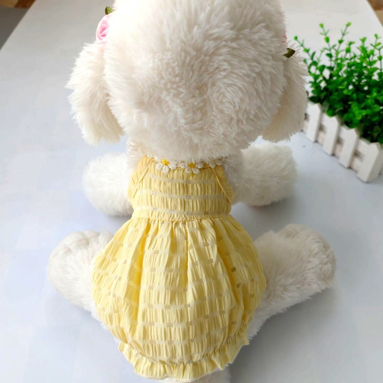 {27Pets} Đầm Mùa Hè Màu Xanh Lá Và Vàng Với Thiết Kế Lồng Đèn Cho Thú Cưng