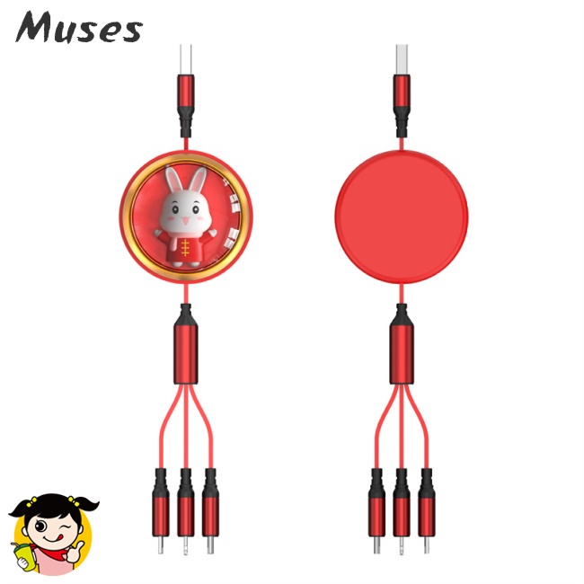 Dây Cáp Sạc Usb Type-c 3 Trong 1 Rút Được Hình Thỏ Dễ Thương Cho Ios Android