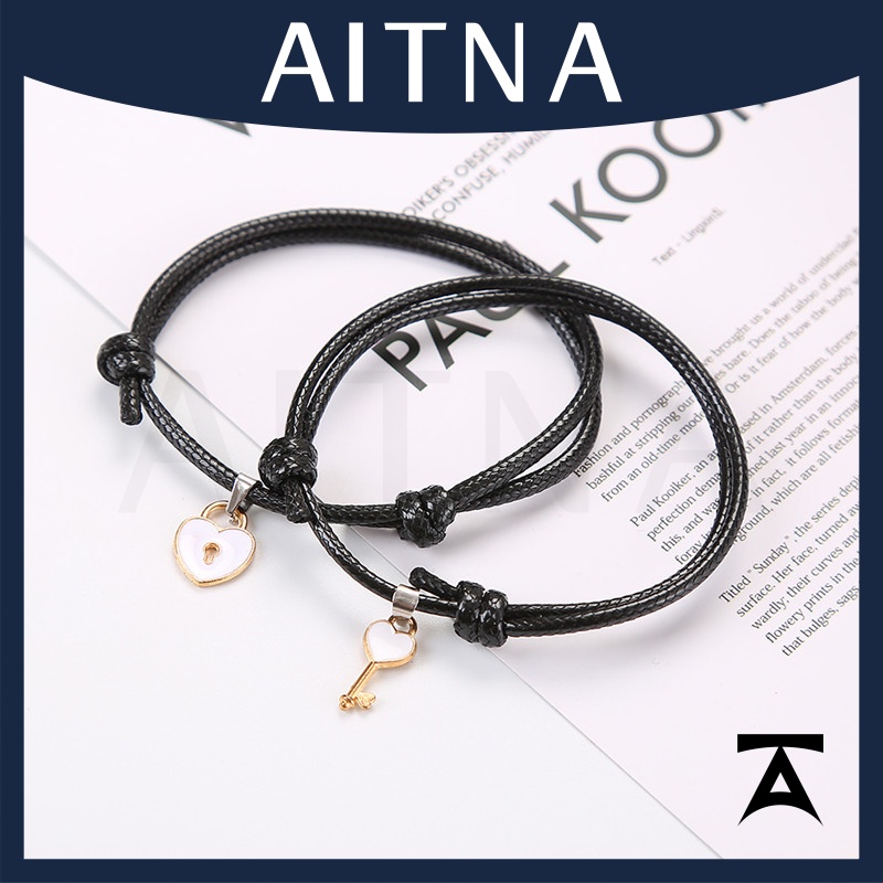 Aitna Một Cặp Vòng Đeo Tay Cặp Mặt Ổ Khóa Tình Yêu