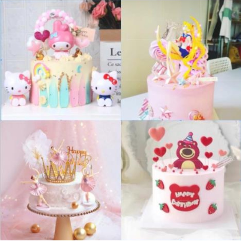 Phụ Kiện Trang Trí Bánh Kem Hình Chuột Mickey / Gấu / Trái Dâu Hoạt Hình Dễ Thương