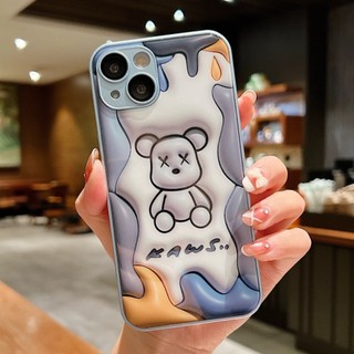 Ốp Điện Thoại Silicon Mềm Mặt Kính Cường Lực Hình Gấu KAWS Hoạt Hình Cho iPhone 11 12 13 14 Pro Max 13Pro 14Pro