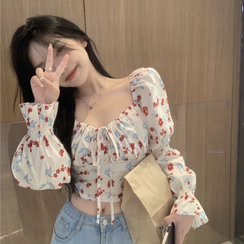Áo Sơ Mi Dài Tay Lưng Cao Hở Rốn Phong Cách Pháp Thời Trang Xuân Hè Hàng Mới Dành Cho Bạn Nữ