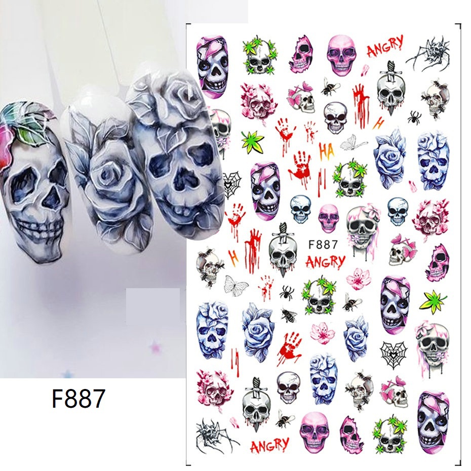 Miếng Dán Trang Trí Móng Tay Hình Đầu Lâu / Ông Già Noel Hoạt Hình 3D Dễ Thương LAF884
