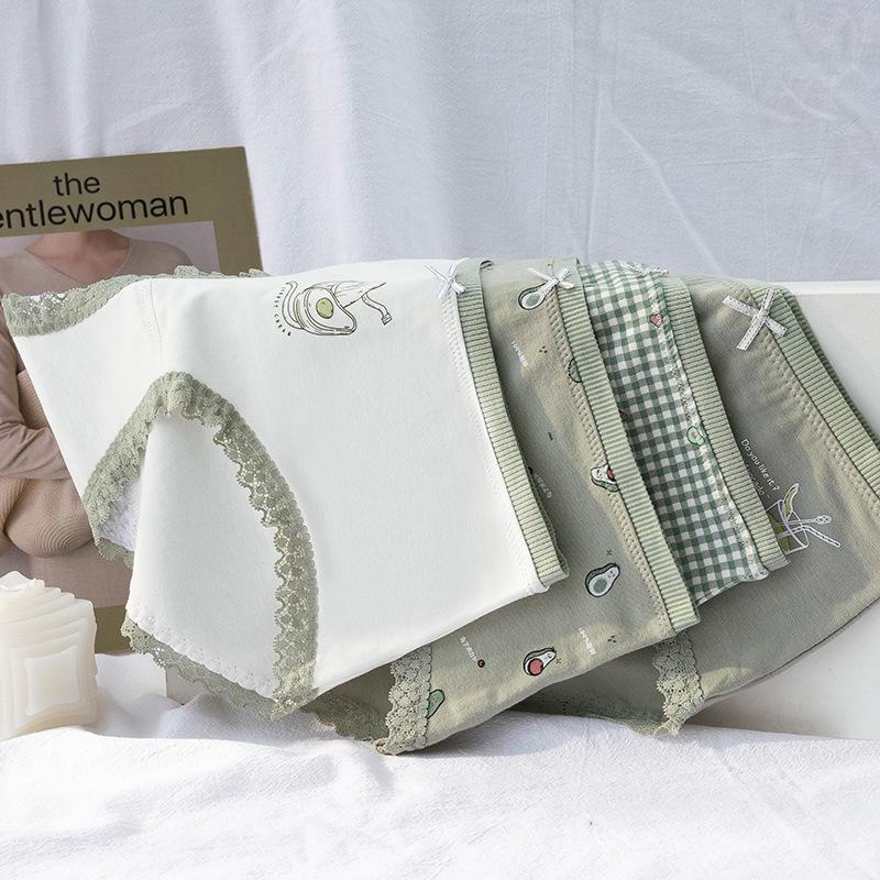 Set 4 Quần Lót Nữ Sinh Đáng Yêu Cotton Viền Ren Màu Bơ Than Hoạt Tính Kháng Khuẩn