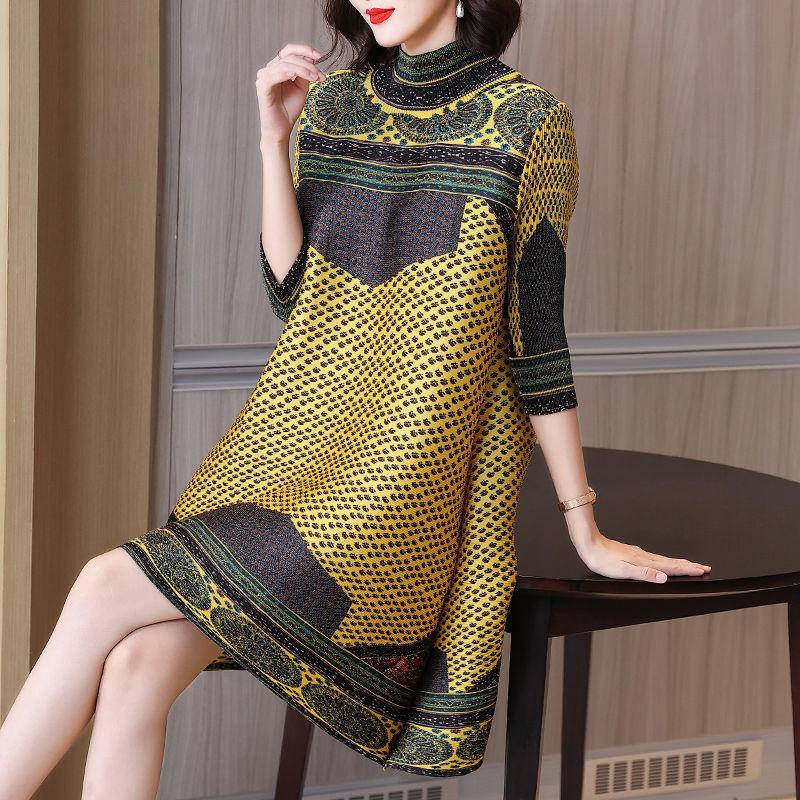 Đầm Dáng Rộng Xếp Ly Ba Màu in Họa Tiết Thời Trang Mùa Thu 2023 Dành Cho Nữ