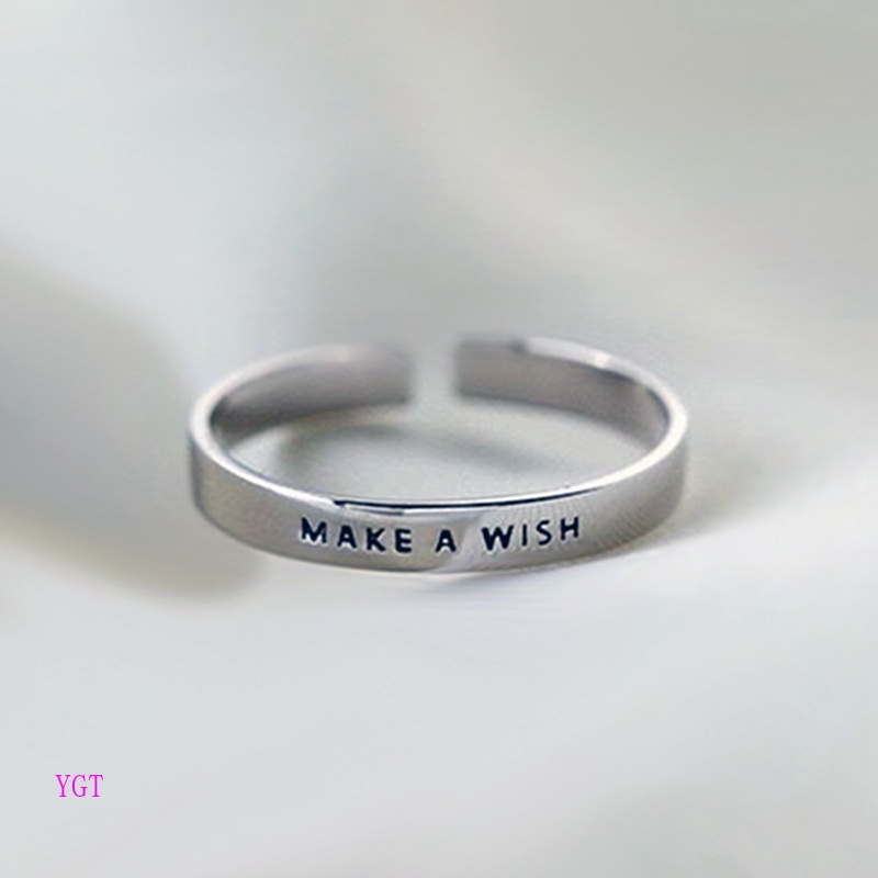 Ygt Nhẫn Hở Màu Bạc Khắc Chữ A Wish Matte Phong Cách Retro Sáng Tạo Cho Nam Và Nữ