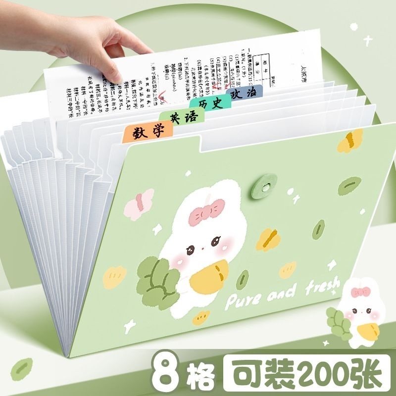 Túi đựng tài liệu 8 ngăn v2 hoạt hình dễ thương tặng kèm dấu trang có quai