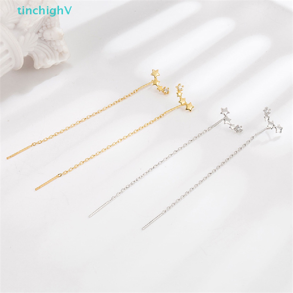 [TinchighV] Bông Tai Dáng Dài Hình Ngôi Sao Đính Đá Zircon Trắng Phong Cách Đơn Giản Cho Nữ [Mới]
