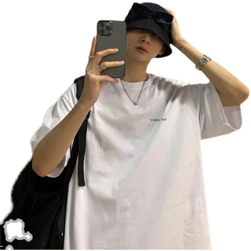 Áo Thun Cotton Tay Ngắn   M-2XL  Dáng Rộng Phong Cách Harajuku Hồng Kông Dễ Phối Đồ Cho Nam