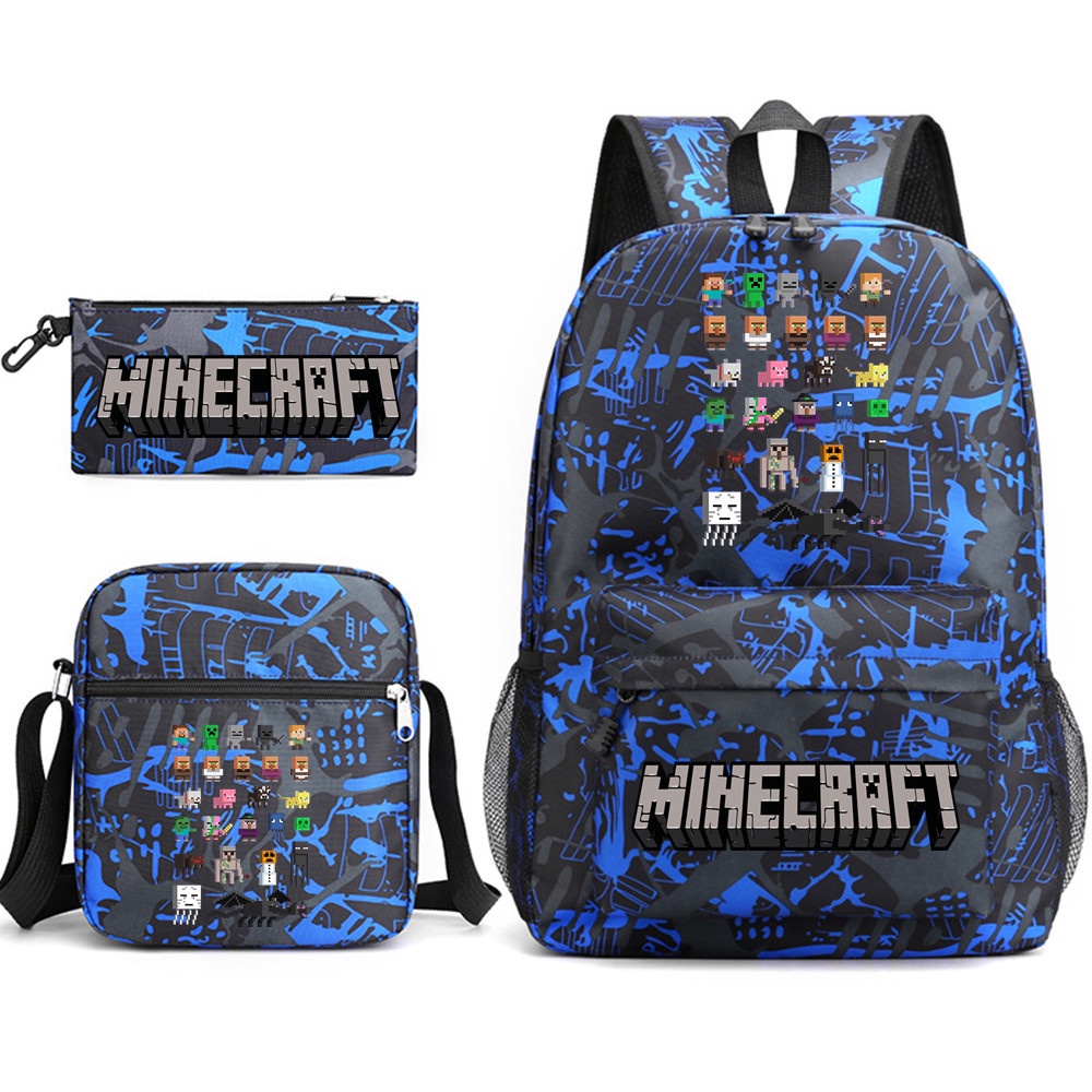 Set 3 Balo Túi Xách Ví Canvas Họa Tiết Minecraft Dễ Thương