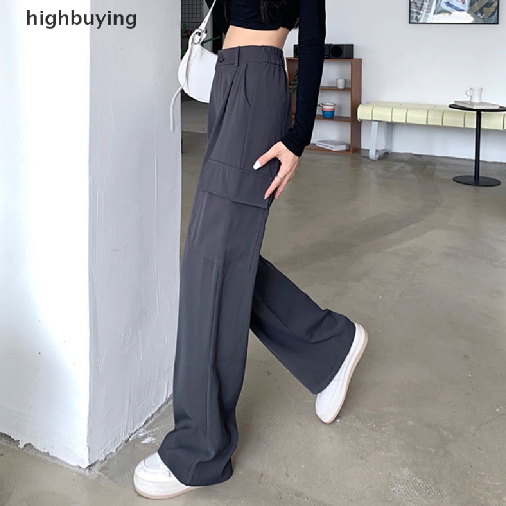 Quần ống rộng Màu Trơn Lưng Cao Thời Trang Đường Phố Cho Cặp Đôi