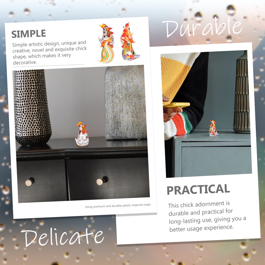 Set 4 Bức Tượng Gà Thổi Bằng Thủy Tinh Để Trang Trí