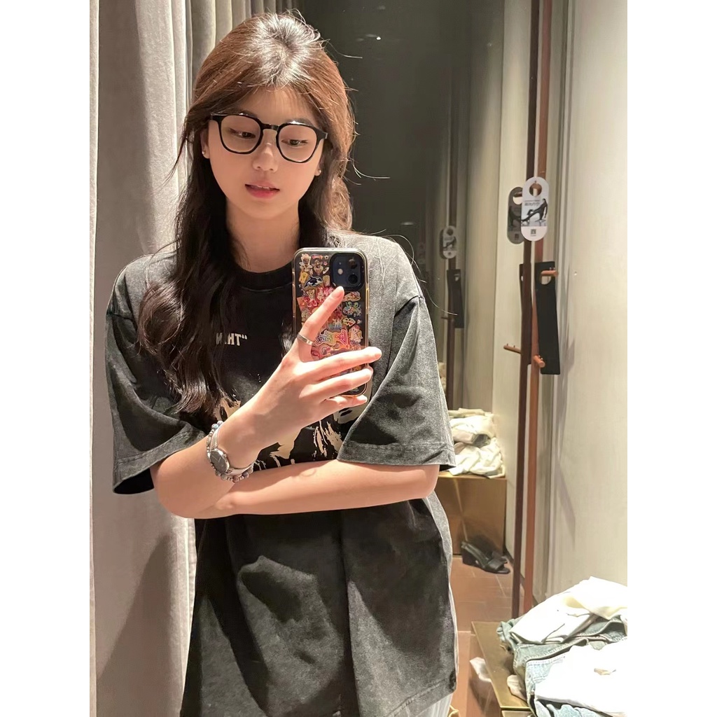 Áo thun NRVP 100% cotton tay ngắn dáng rộng in họa tiết độc đáo phong cách Hàn Quốc thời trang cho nữ