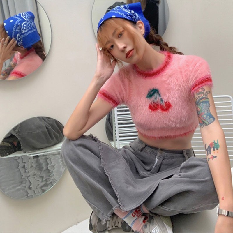 Áo thun XINLANYASHE dệt kim tay ngắn phong cách Hàn Quốc mới cho nữ