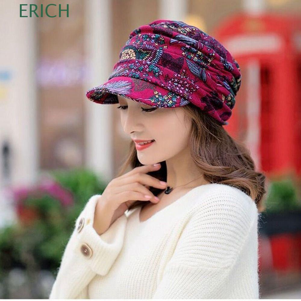 Mũ Lưỡi Trai Cotton Họa Tiết Hoa Thời Trang Cho Phụ Nữ Trung Niên