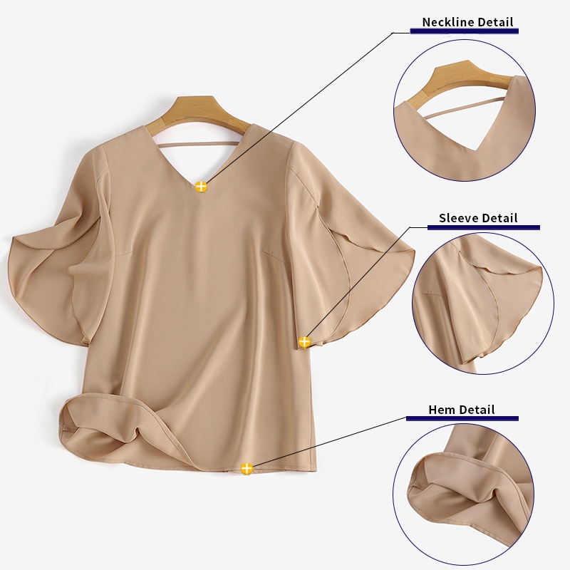 ZANZEA Women Korean Commuting Flare Half Sleeve V Neck Plain Blouse