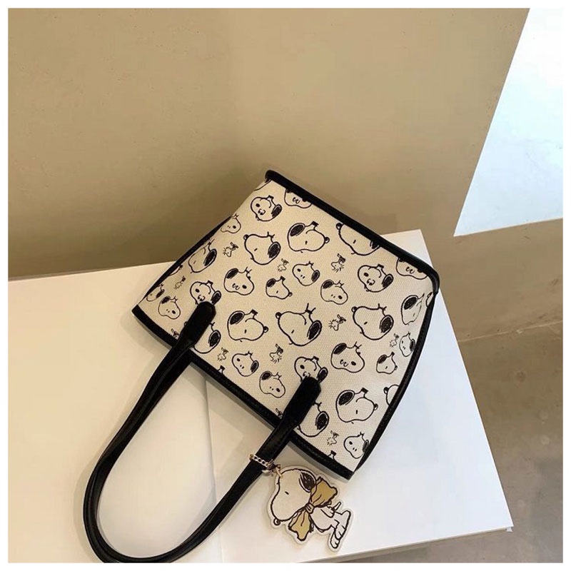 MISCHA Túi Xách Đeo Vai In Hoạ Tiết Snoopy Đơn Giản Xinh Xắn Thời Trang Dành Cho Nữ