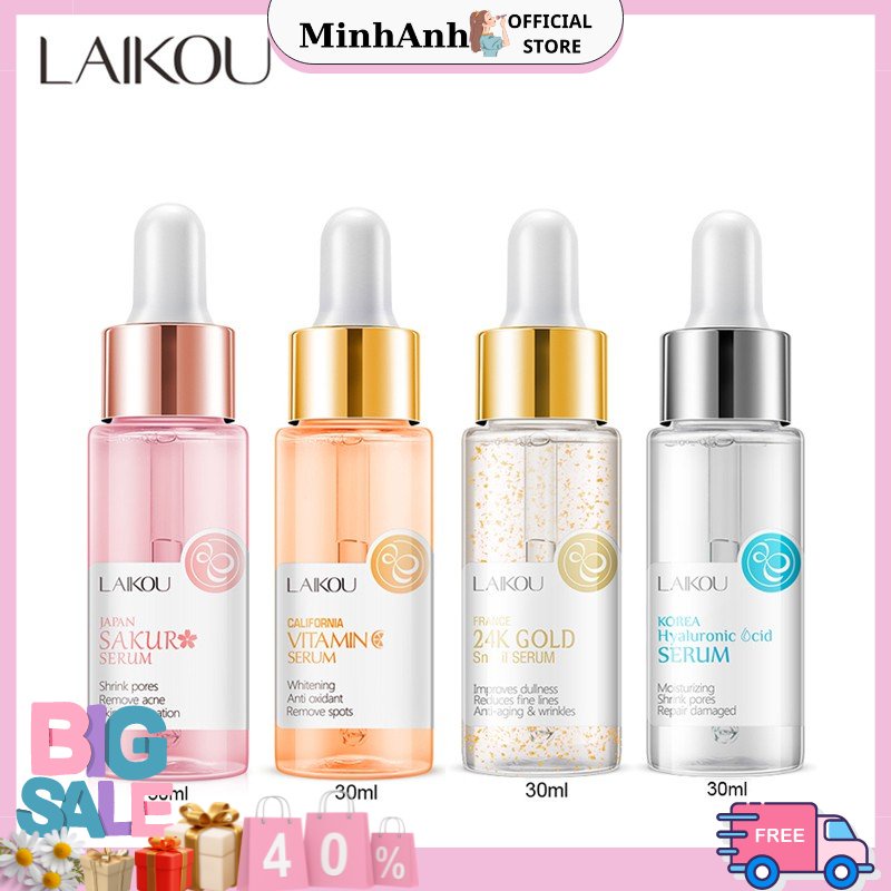 Serum LAIKOU Hoa Anh Đào / Vàng 24K / Hyaluronic acid / Vitamin C Dưỡng Trắng Da Mặt 30ml,MinhAnhStore phân phối sỉ lẻ m