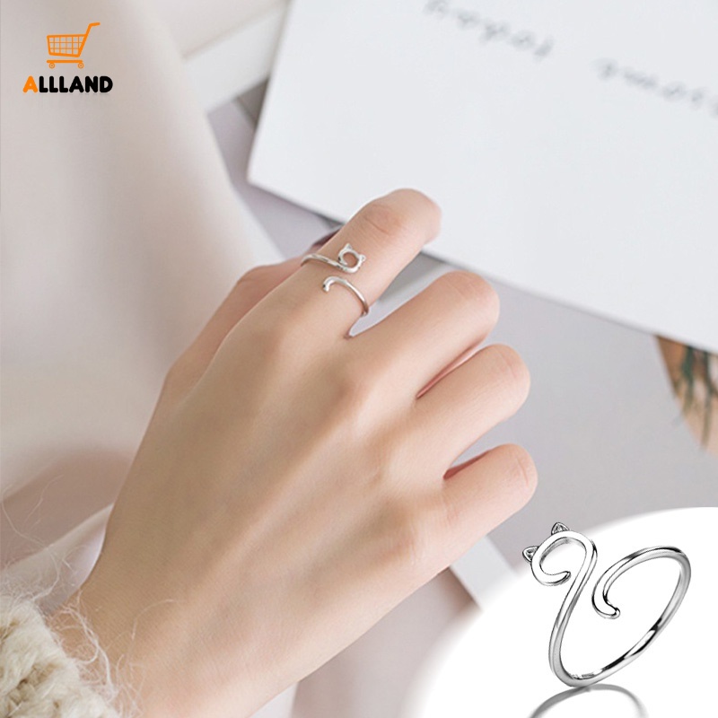 Nhẫn Hở Hình Tai Mèo Màu Sắc Bạc Đơn Giản Có Thể Điều Chỉnh Kích Thước