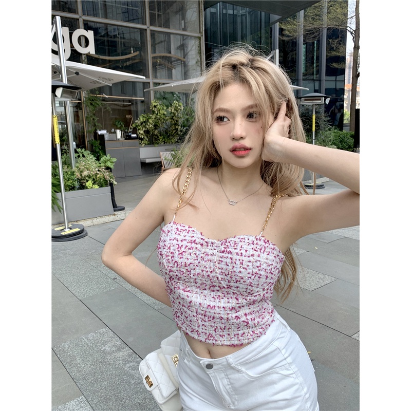 Áo Croptop Ôm Dáng Phối Dây Xích Sang Trọng Cho Nữ