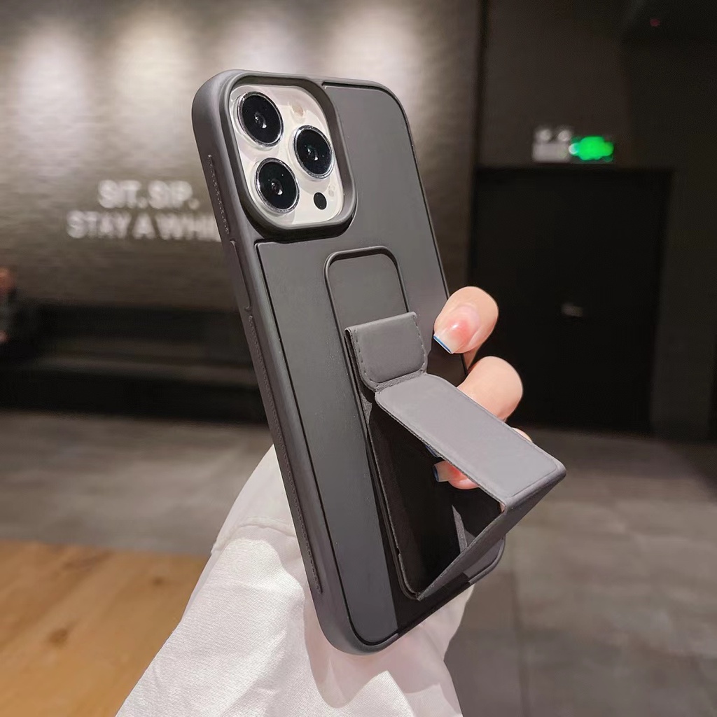 Ốp Điện Thoại Silicon Mềm Chống Trượt Có Giá Đỡ Màu Đen / Xám Cho iPhone 7 8 Plus X XR Xs Max 11 Pro Max
