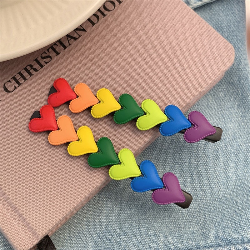 Kẹp Tóc Hình Trái Tim Màu Cầu Vồng Dễ Thương Thời Trang Cho Nữ