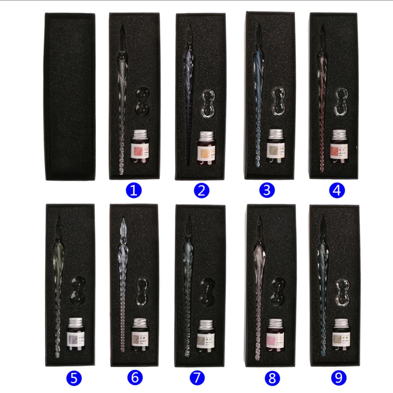 CH * Handmade Crystal Glass Dip Pen Box Vintage Crystal Pen Ink Set để viết