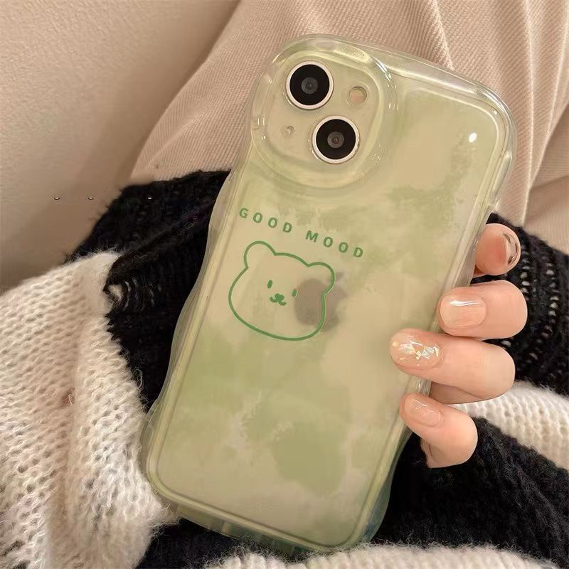 ✅Ốp Điện Thoại Mềm Hình Gấu Màu Xanh Lá Kiểu Mới Cho iPhone14promax 13 12 11 M69N
