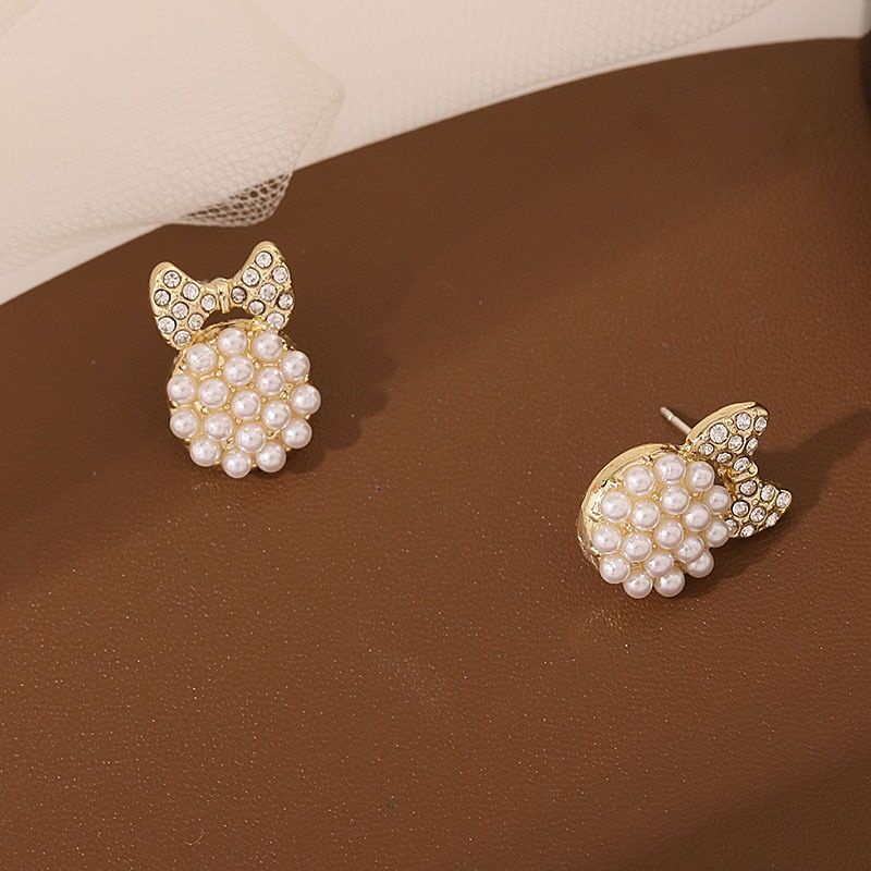 Đôi Khuyên Tai Hình Nơ Đính Ngọc Trai Thời Trang Sang Trọng Cho Nữ