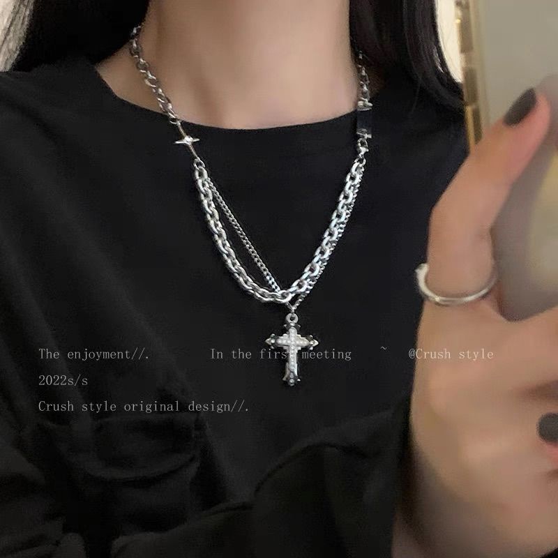 Vòng cổ Hai Lớp Mặt Thánh Giá Phong Cách Hip hop Cho Nam Và Nữ