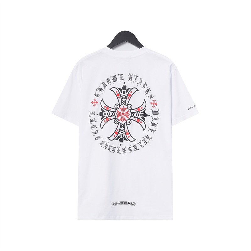Chrome- Áo Thun cotton Cổ Thuyền Tay Ngắn Dáng Rộng In Chữ Thập Sanskrit Đơn Giản Cho Nam Và Nữ HGFDFGD
