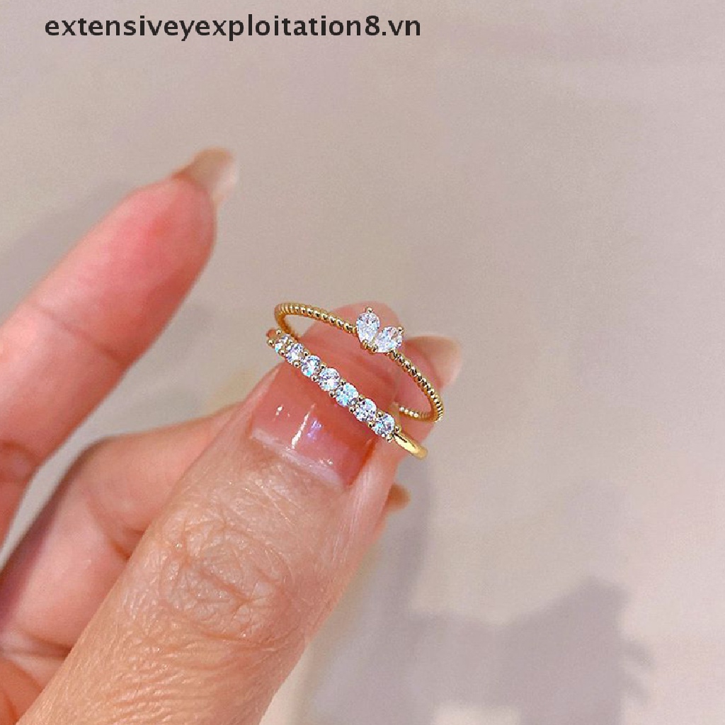 Nhẫn Đính Đá Hình Trái Tim Dễ Thương Có Thể Điều Chỉnh Kích Thước