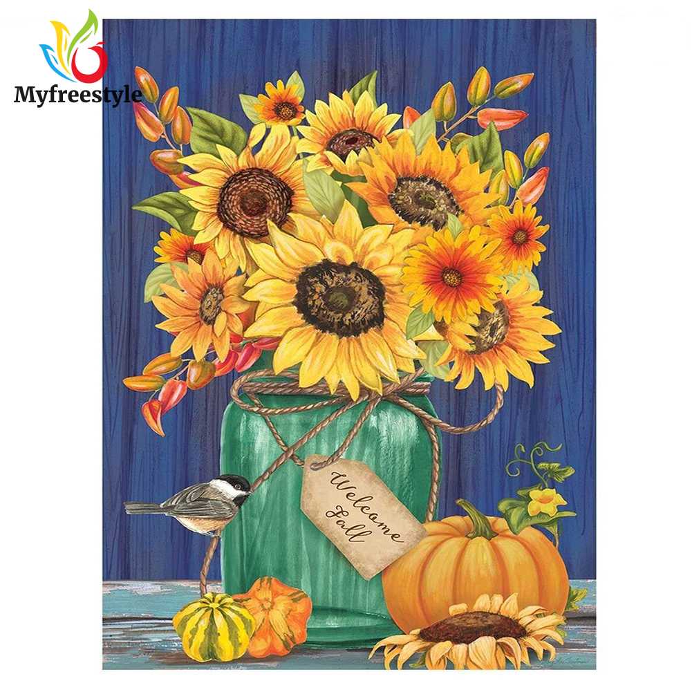 Bộ tranh thêu chữ thập DIY hình hoa hướng dương 30x40cm cho người lớn và trẻ em