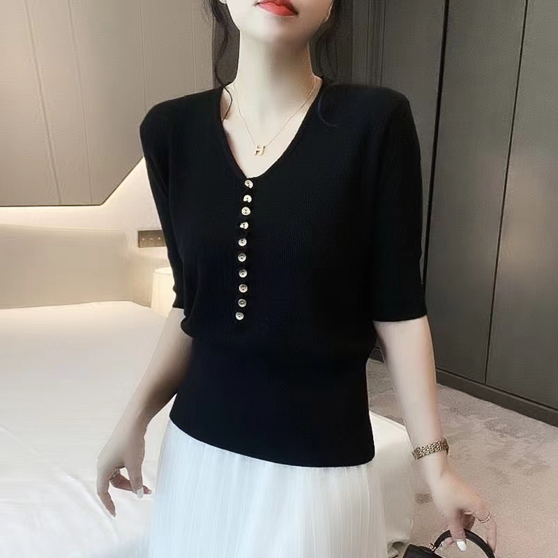 Áo Len Tay Dài Cổ Chữ v Xoắn Cài Nút Eo Cao Màu Trơn Phong Cách Mới Thời Trang Thu Đông Dành Cho Bạn Nữ